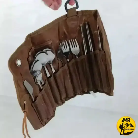 ست قاشق چنگال 3 نفره با کیف چرمی ماونتین هایکر مدل SZK453