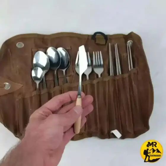 ست قاشق چنگال 3 نفره با کیف چرمی ماونتین هایکر مدل SZK453