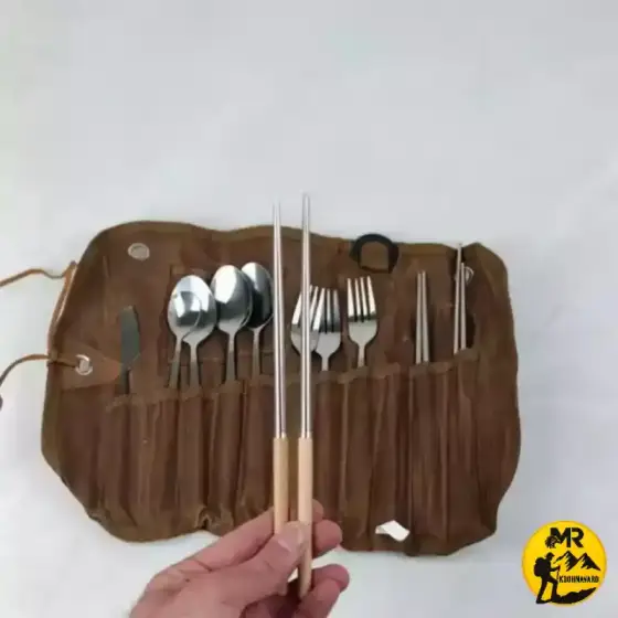 ست قاشق چنگال 3 نفره با کیف چرمی ماونتین هایکر مدل SZK453